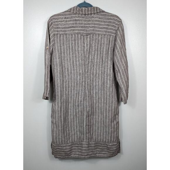 Tommy Bahama Two Palms Stripe Shirt Dress 100% Linen Natural Brown Size Small - Picture 11 of 11
